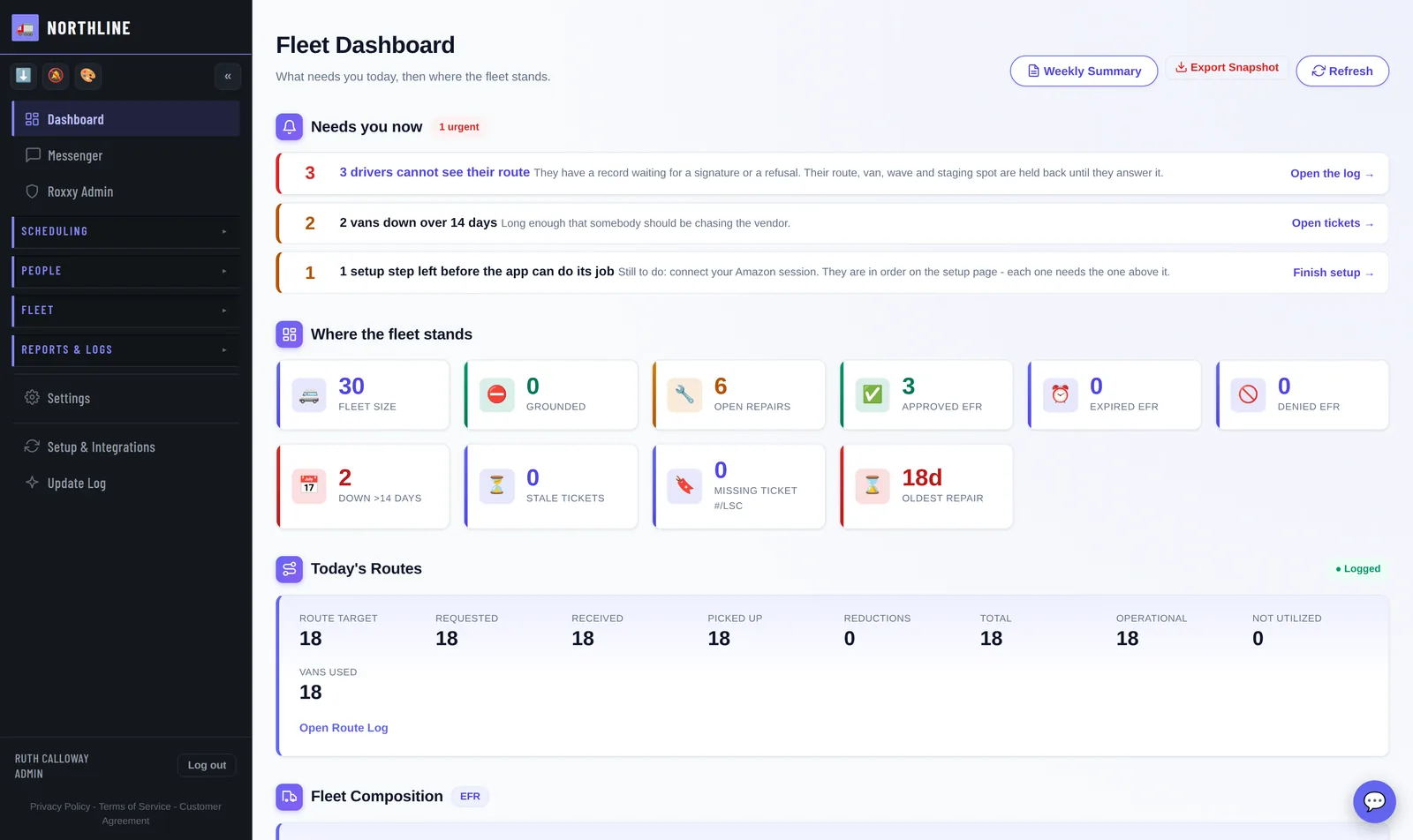 The Fleet Dashboard screen