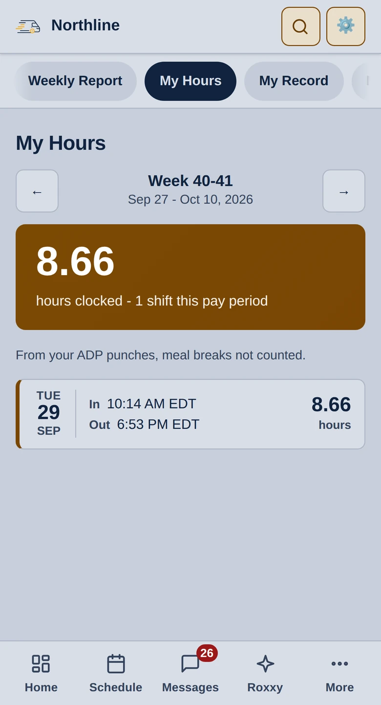 The My Hours screen
