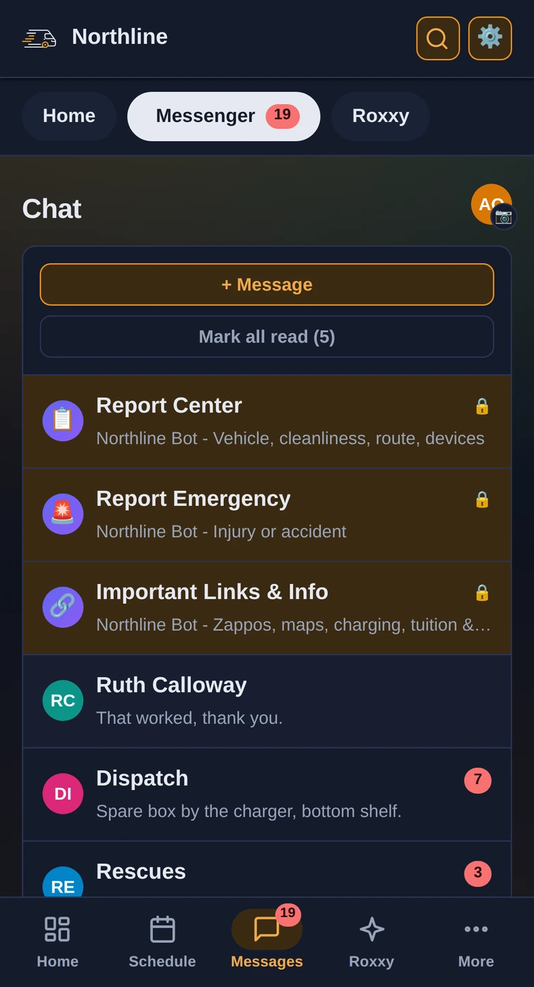 The Messenger screen