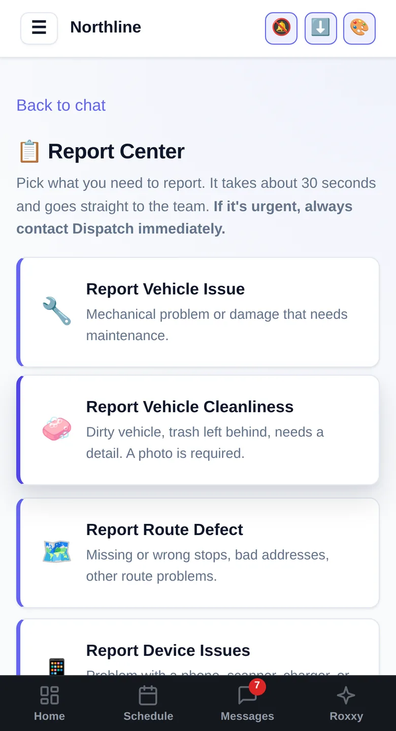 The Report Center screen