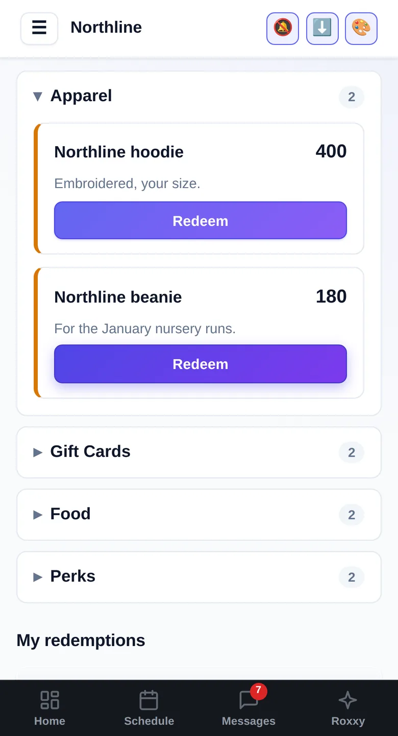 The Rewards shop screen