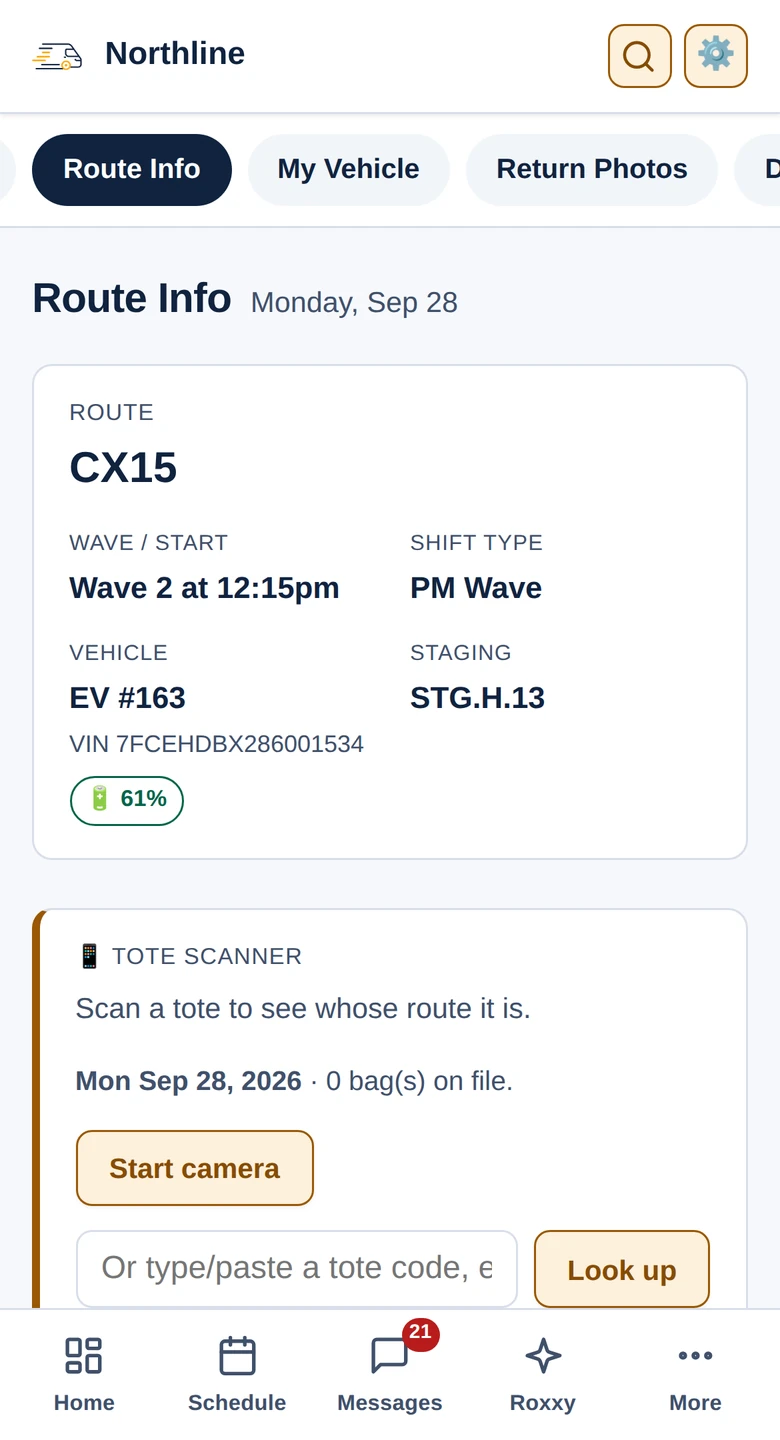 The Route Info screen