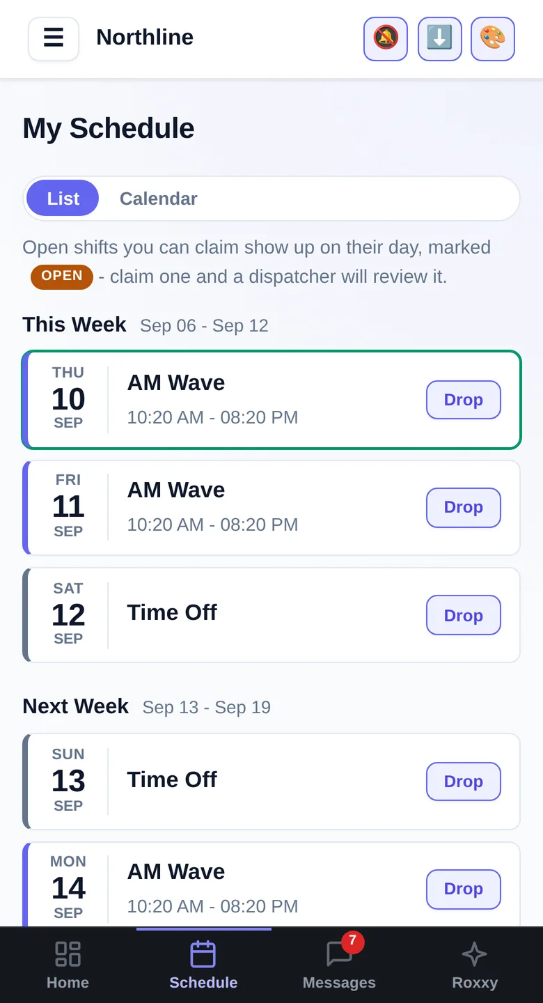 The My Schedule screen