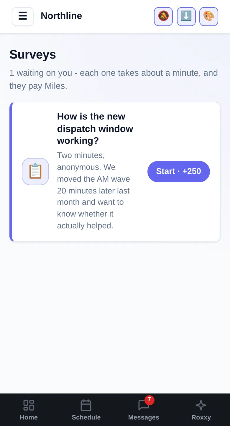 The Surveys screen