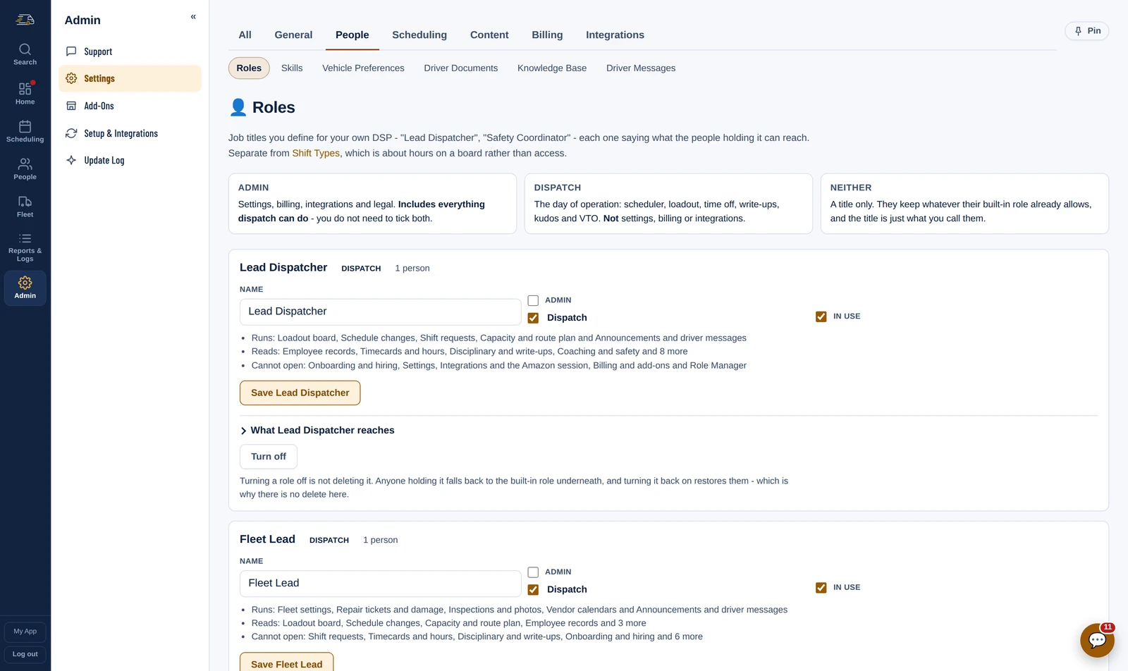 The Role Manager screen