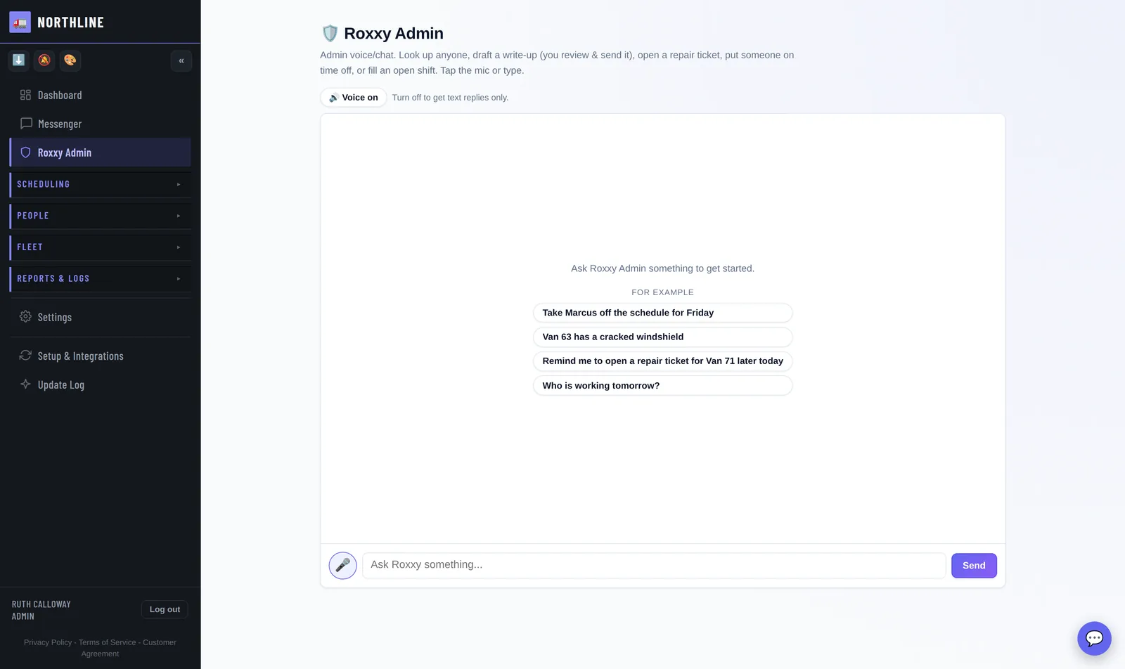 The Roxxy Admin screen
