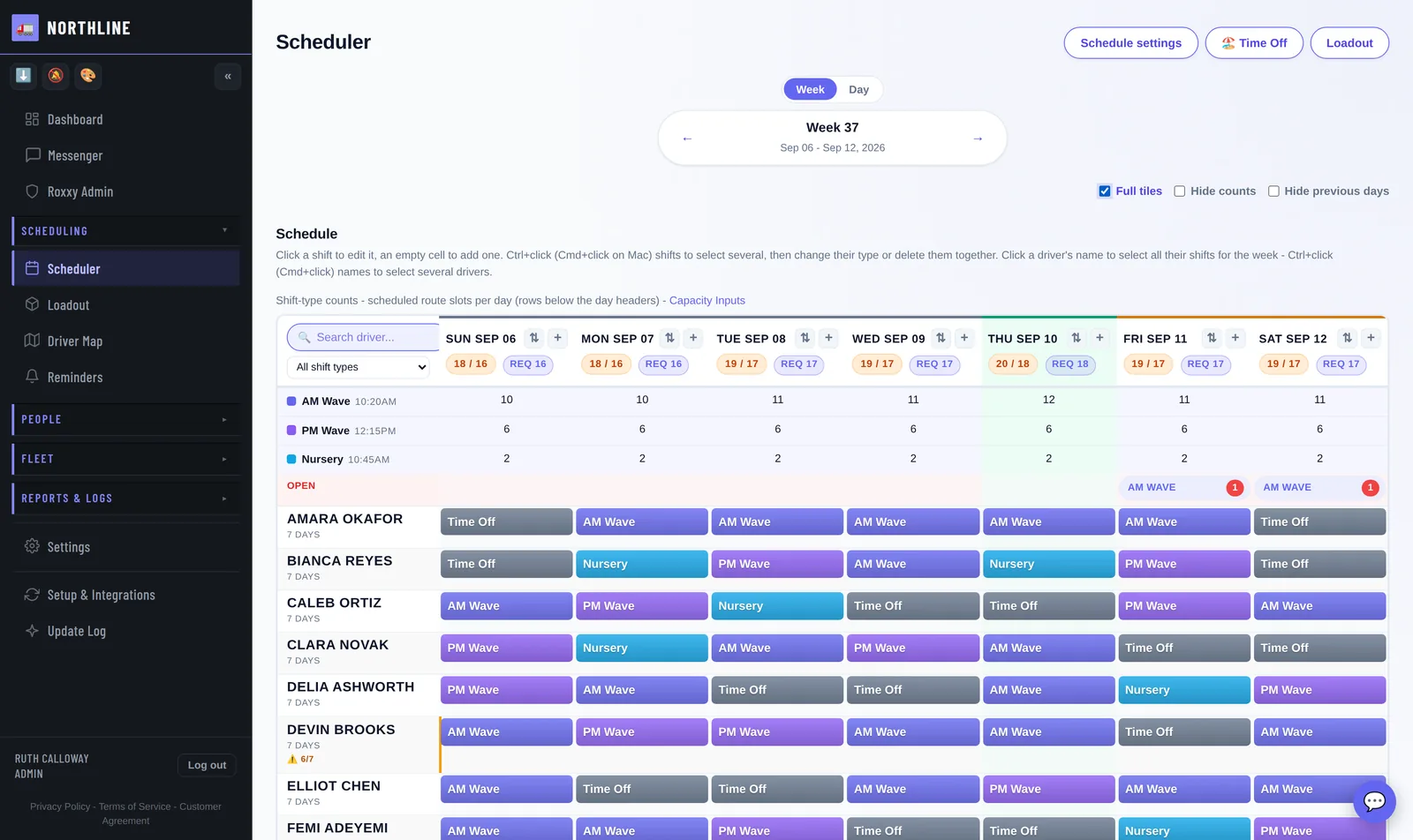 The Scheduler screen