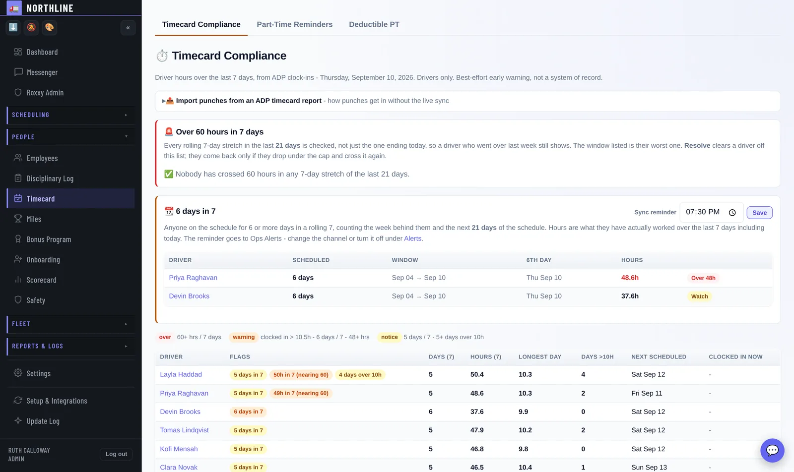 The Timecard audit screen